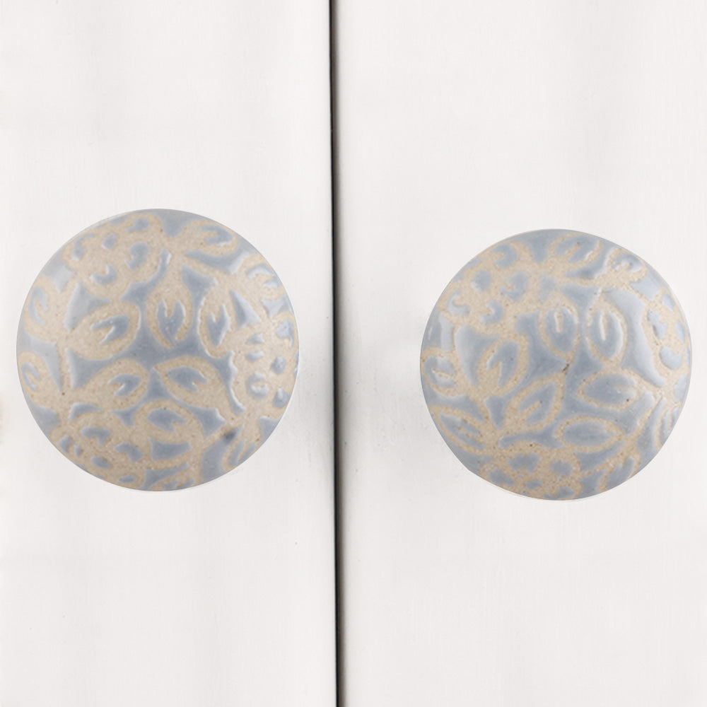 knott kermaikk grå blå blomster mønster