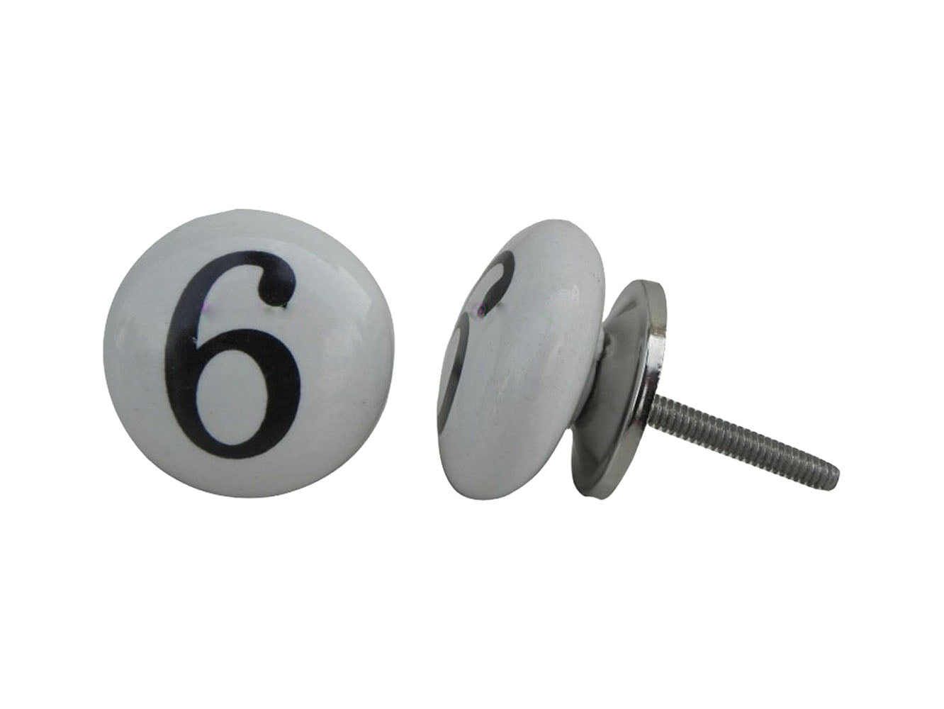 hvit keramikk knott med tallet 6
