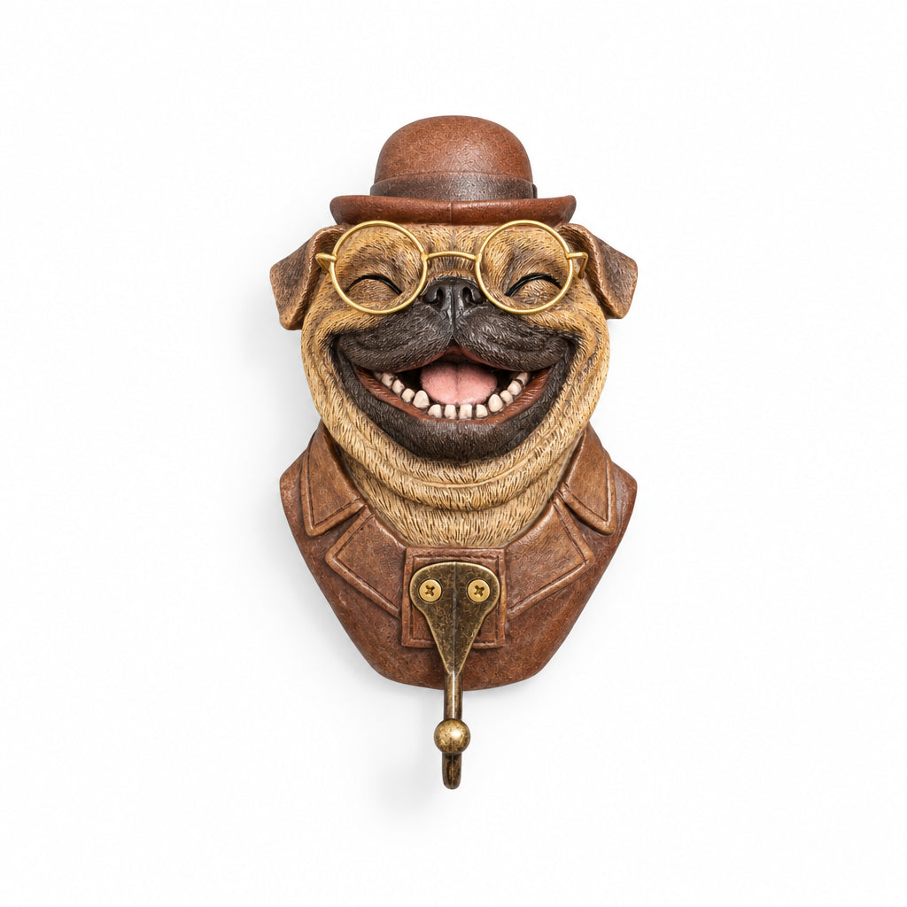 knagg morsom hund mops smiler med brille