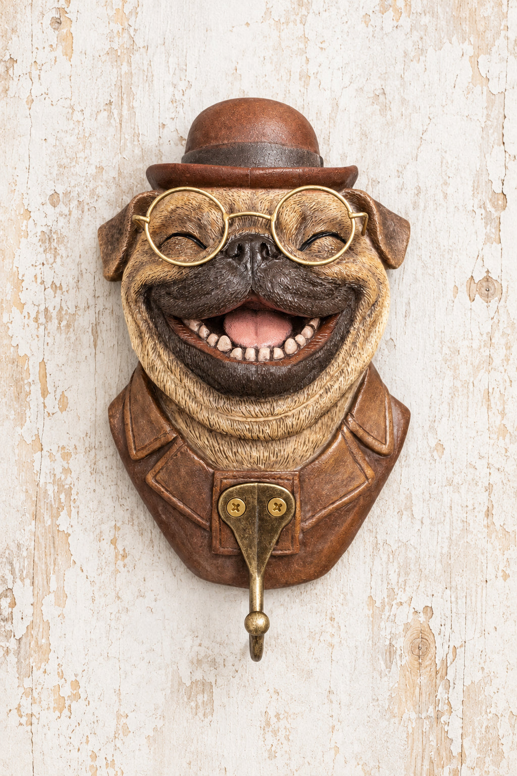 knagg morsom hund mops smiler med brille