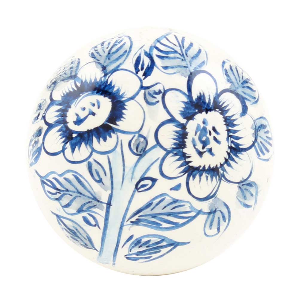 Hvit Knott m/ Blå Blomst - 3,5cm