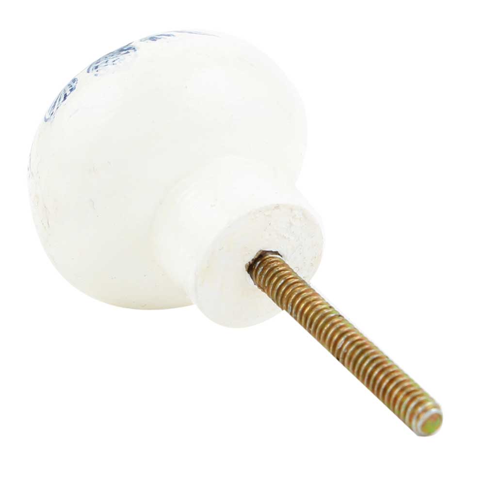 Hvit Knott m/ Blå Blomst - 3,5cm