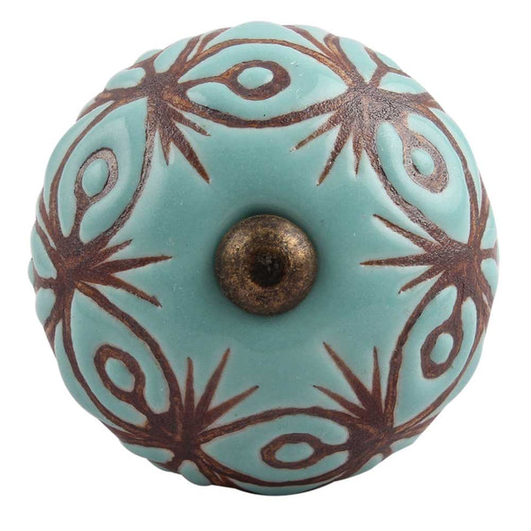knott grønn brun mønstret keramikk porselen knotter nettbutikk billig salg